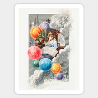 Bubbles of Wishes Antique Christmas Card Sticker